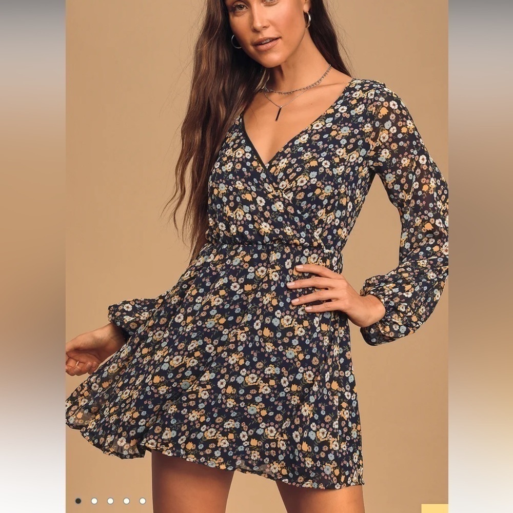 Lulus‎ bloom for me navy blue floral skater dress